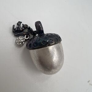 Acorn Pendant, Silver And Brass Tone Heavy European Charm Squirrel Sparkle